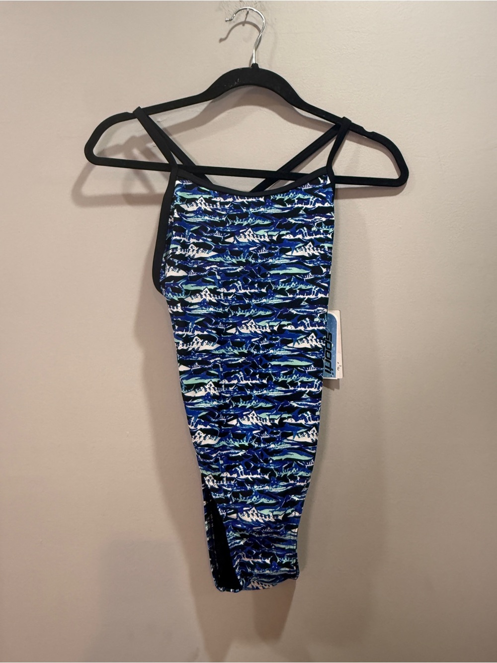 Women’s Blue Multi-Print Crisscross Back One-Piece Swimsuit